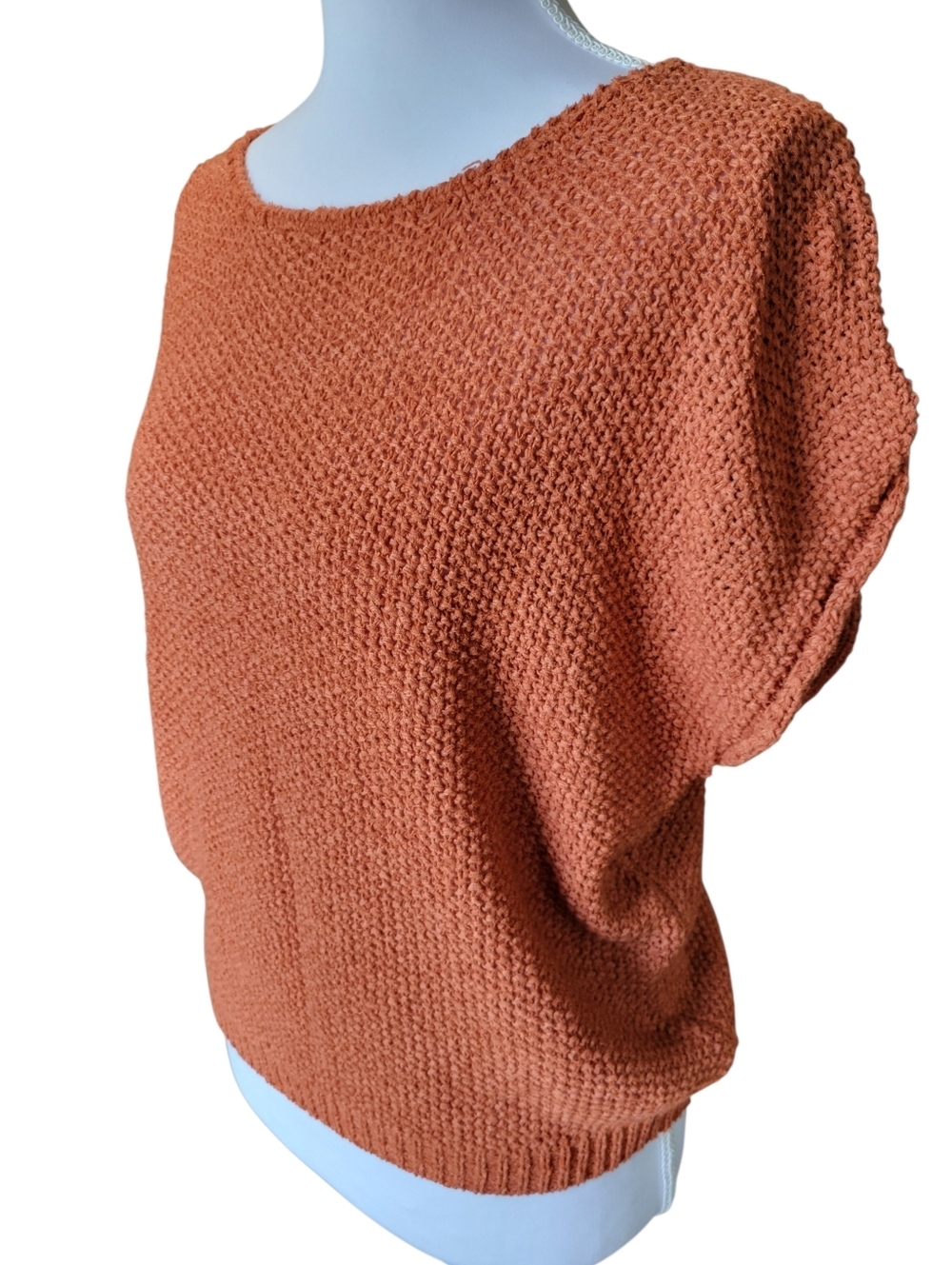 Moon & Madison Terracotta Orange Woven Knit Short Sleeve Sweater Top - Picture 4 of 8